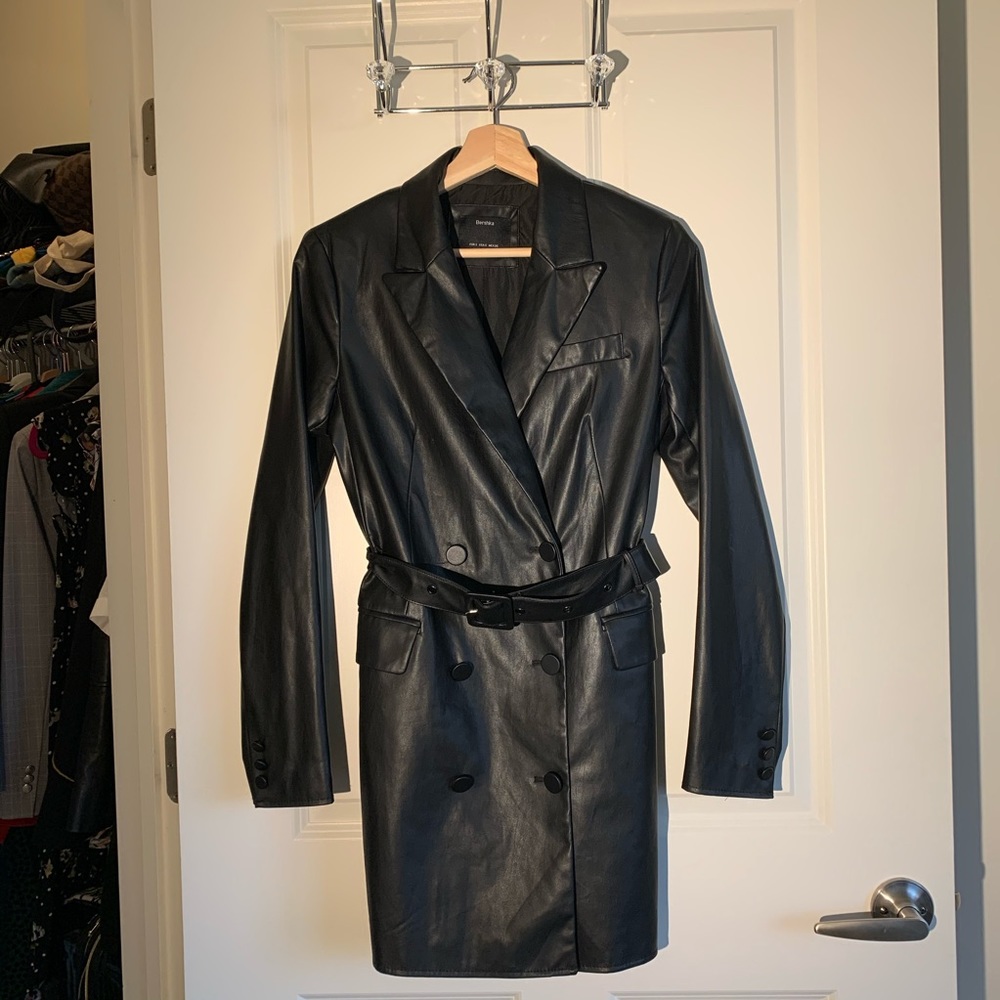 Faux Leather Trench Coat